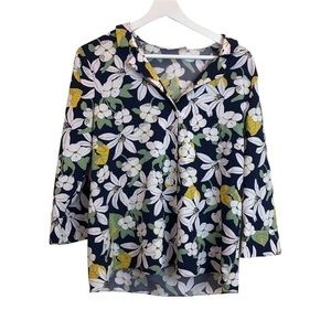 Zara Blue White Floral Button Down Blouse Top